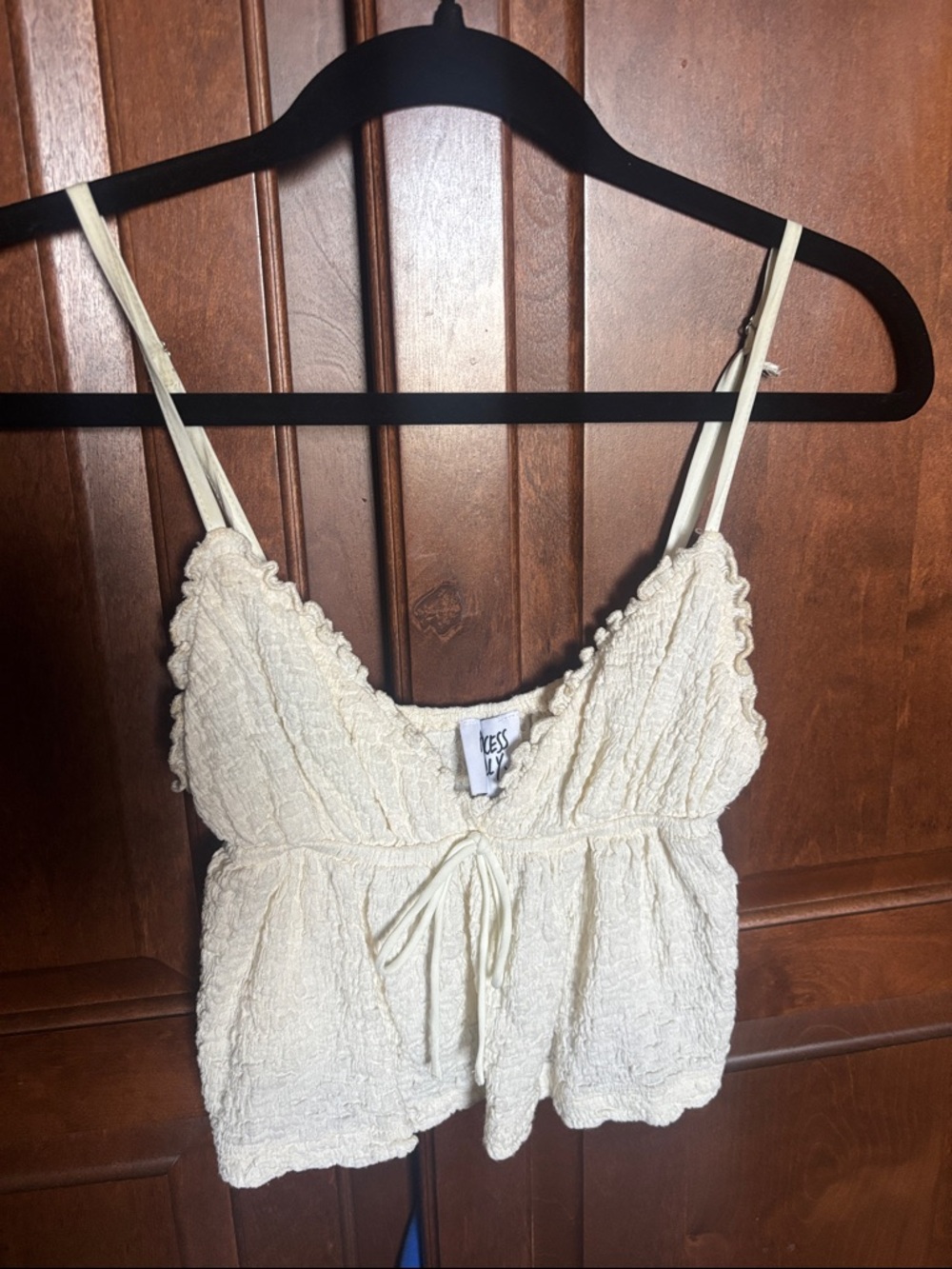 Princess Polly Cream Textured Tie-Waist Camisole
